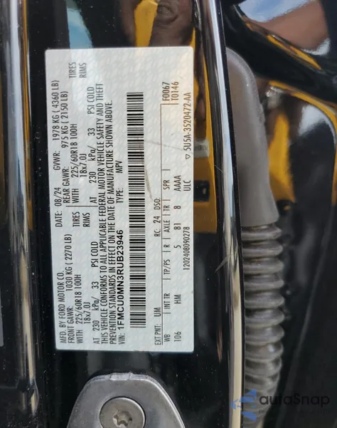 2024 Ford Escape St Line z USA, uszkodzony, nr VIN 1FMCU0MN3RUB23946